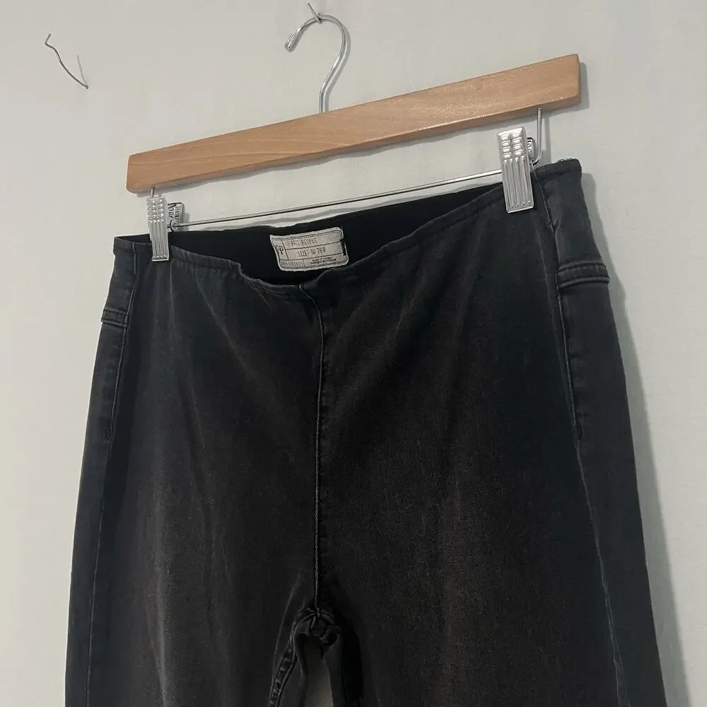 Free People Jeans 28 Penny Pull On Flare Black Bell Bottoms Elastic Waist Boho